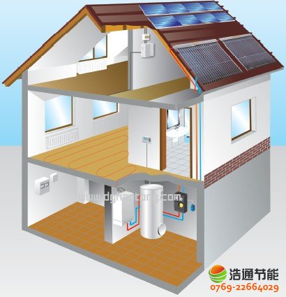 別墅型太陽(yáng)能熱水工程系統(tǒng)安裝效果圖